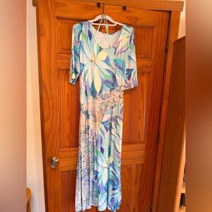NWT Soft Surroundings Multi-color Turquoise stretch midi XL dress